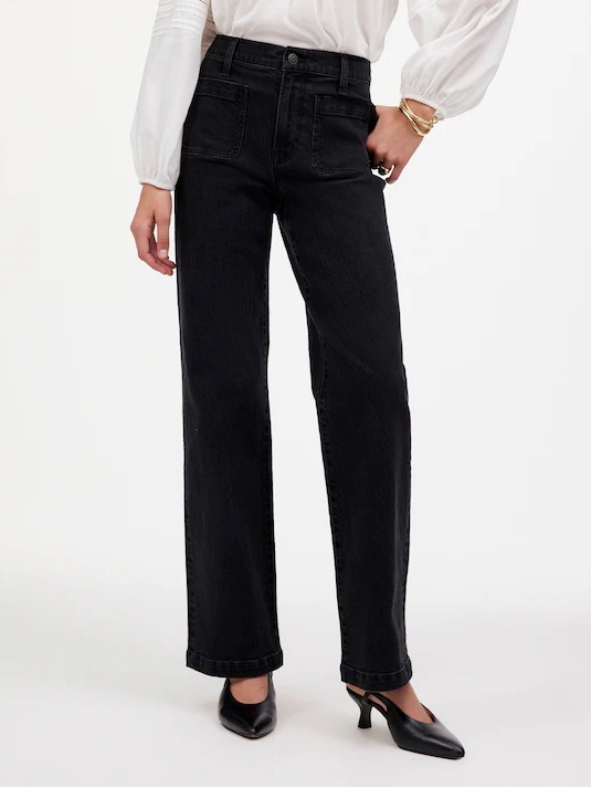 Madewell The Emmett Wide-Leg Full Length Patch Pocket Jean 26 Charcoal Black